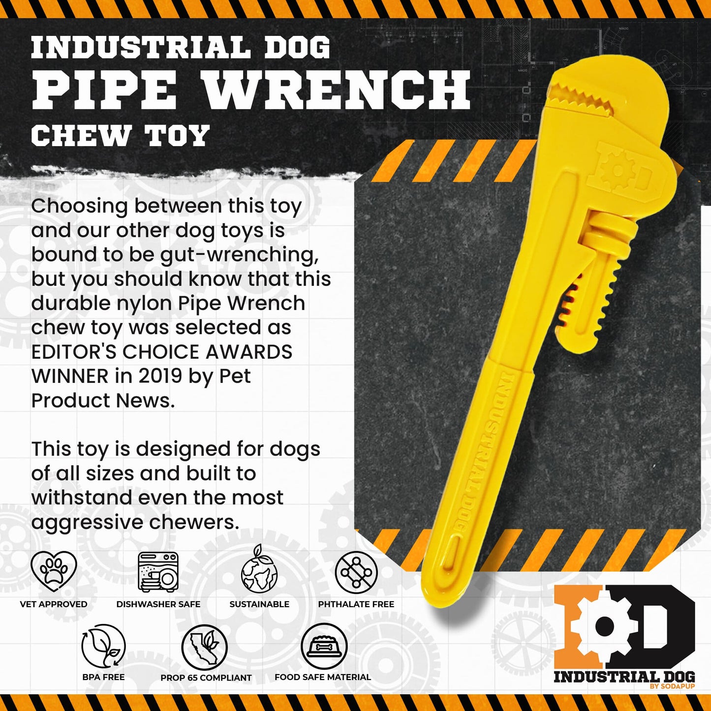 ID Pipe Wrench Ultra Durable Nylon Dog Chew Toy