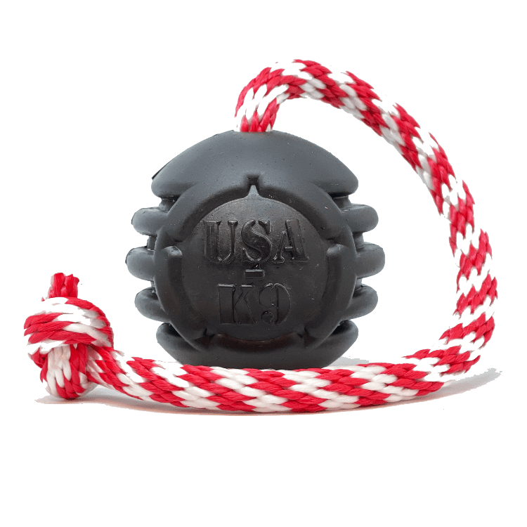 USA-K9 Magnum Black Stars and Stripes Ultra-Durable Rubber Chew Toy, Reward Toy, Tug Toy, and Retrieving Toy - Black