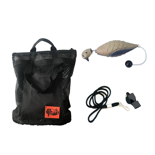 HuntEmUp Hunting Dog Training Kit – Mourning Dove Dummy, Whistle & Lanyard + Mesh Carry Bag