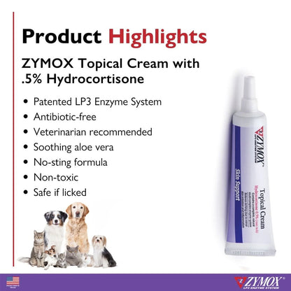 Zymox Topical Cream Hydrocortisone 0.5% for Dogs & Cats (1 oz)
