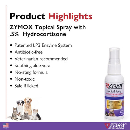 Zymox Enzymatic Topical Spray with Hydrocortisone 0.5% for Dogs & Cats (2 oz)