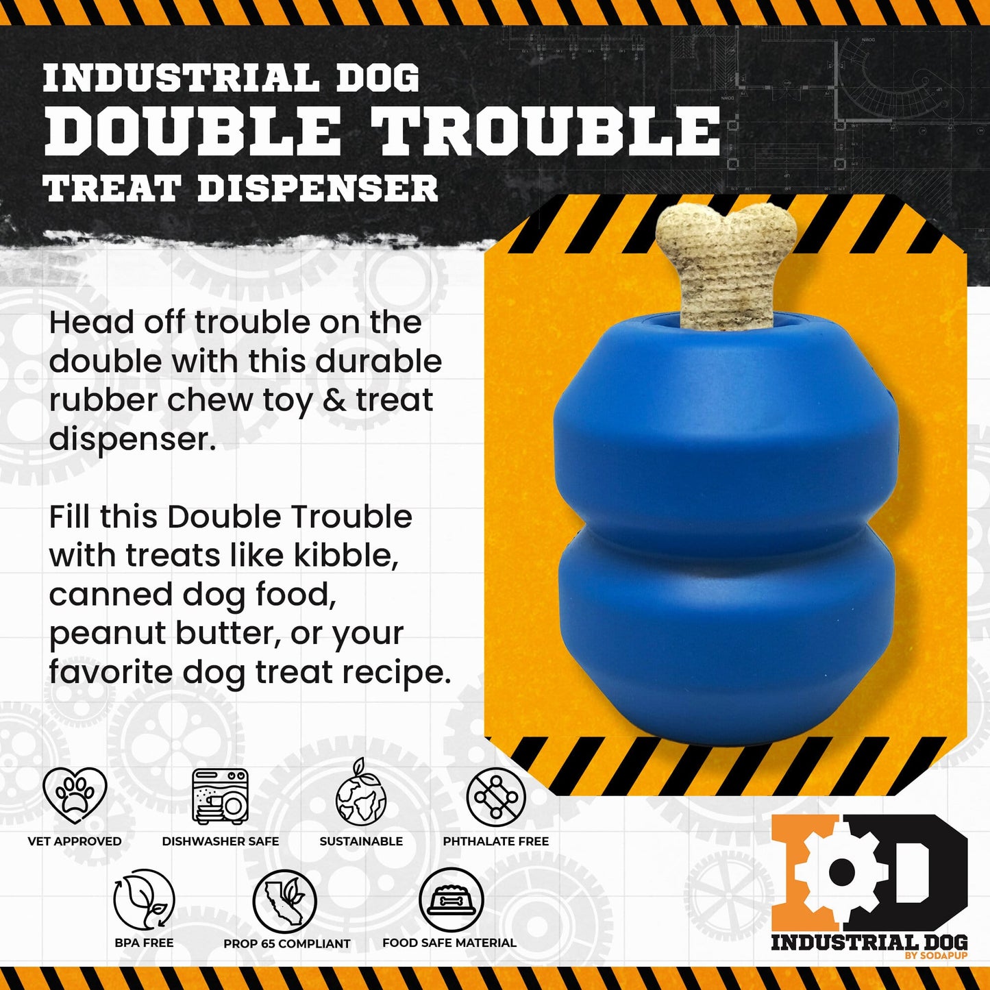 Double Trouble eDispenser Durable Rubber Chew Toy and Treat Dispenser