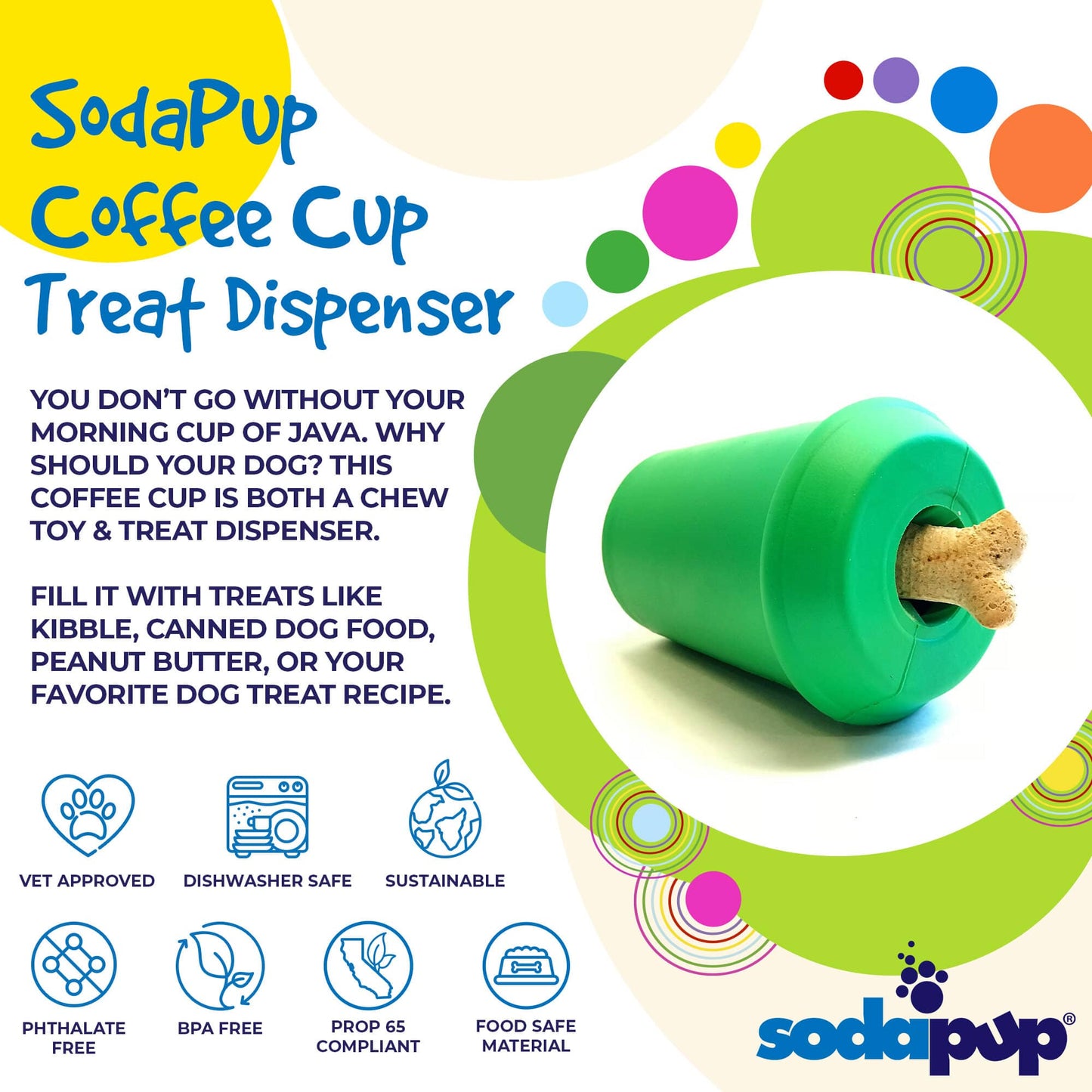 Coffee Cup eDispener Durable Rubber Chew Toy and Treat Dispenser