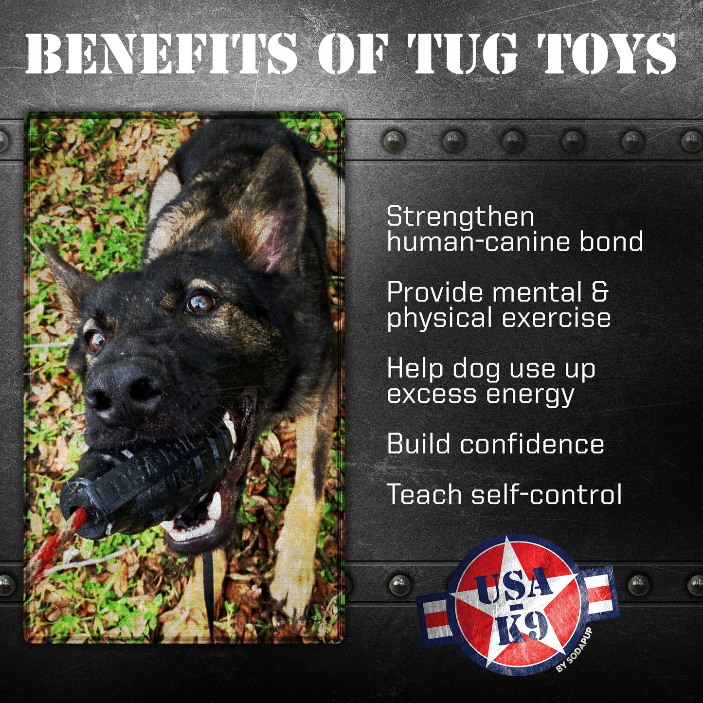 USA-K9 Magnum Grenade Durable Rubber Chew Toy, Treat Dispenser, Reward Toy, Tug Toy, and Retrieving Toy - Black Magnum