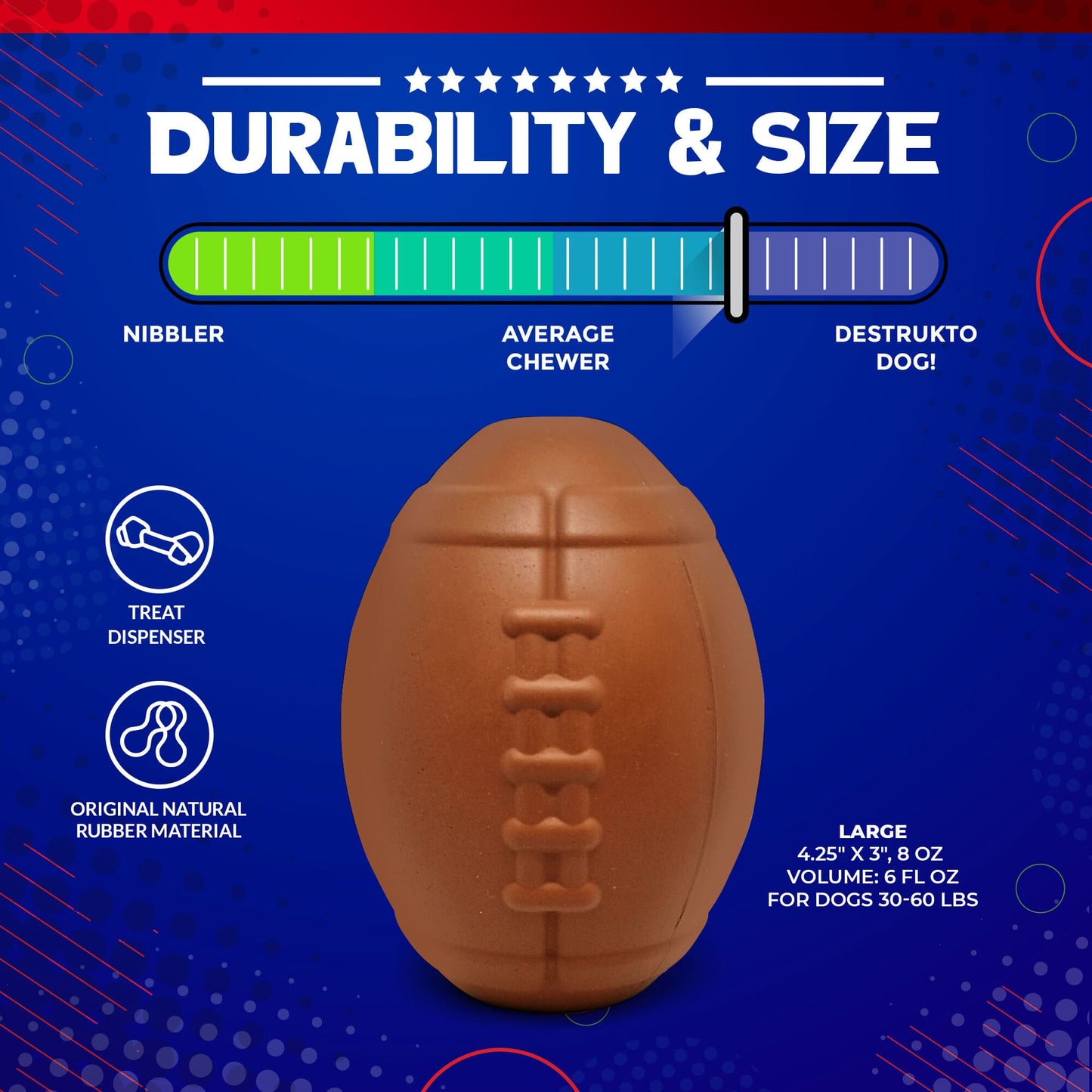 Football eDispenser Durable Rubber Chew Toy and Treat Dispenser