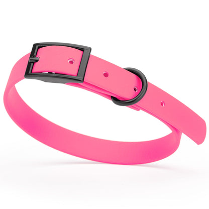 BioThane Waterproof Dog Collar - XS: L 12"-15" x W 5/8" - Black OR Brass Hardware