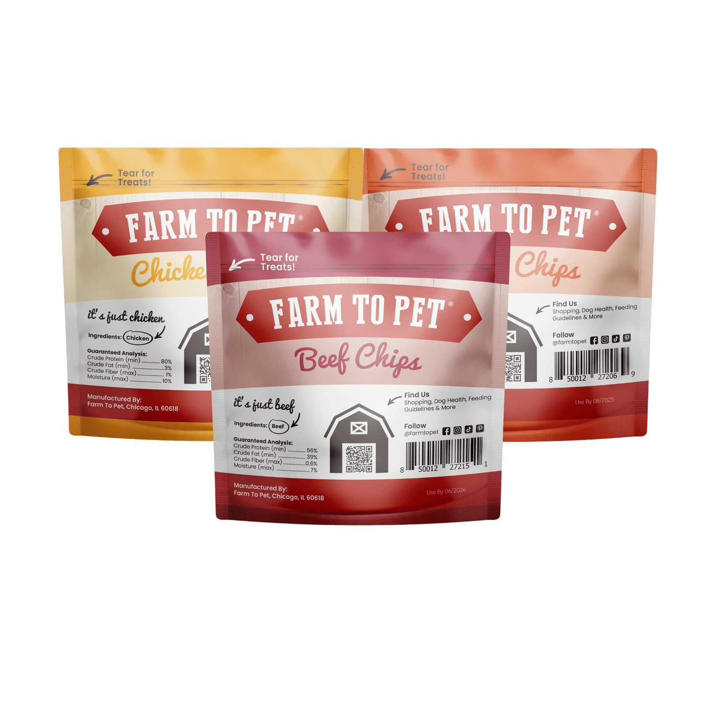 Farm to Pet Chicken, Turkey, & Beef Snack Pack Trio