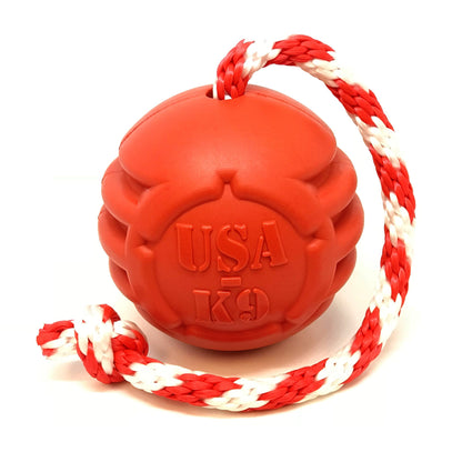 USA-K9 Stars and Stripes Ultra-Durable Durable Rubber Chew Toy, Reward Toy, Tug Toy, and Retrieving Toy - Red