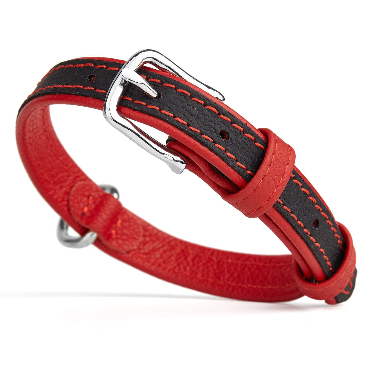 Soft Leather Dual-Color Flat Dog Collar