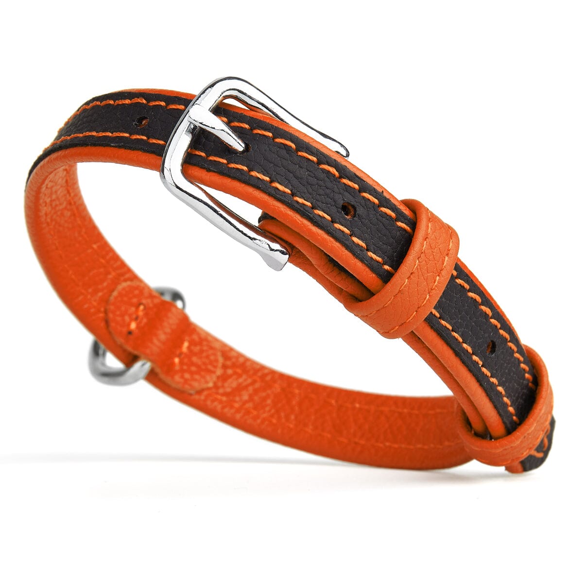 Soft Leather Dual-Color Flat Dog Collar