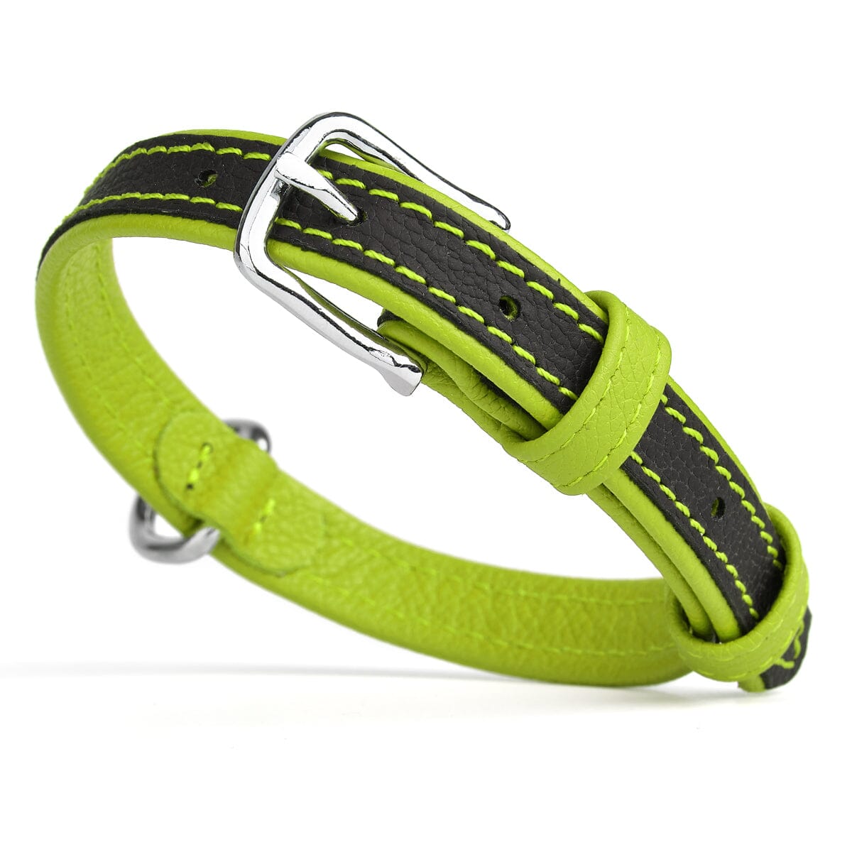 Soft Leather Dual-Color Flat Dog Collar