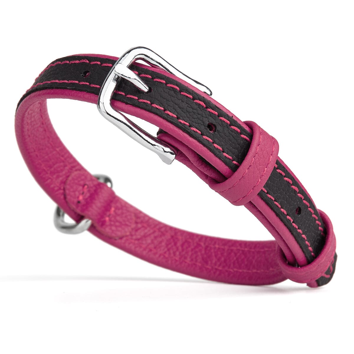 Soft Leather Dual-Color Flat Dog Collar
