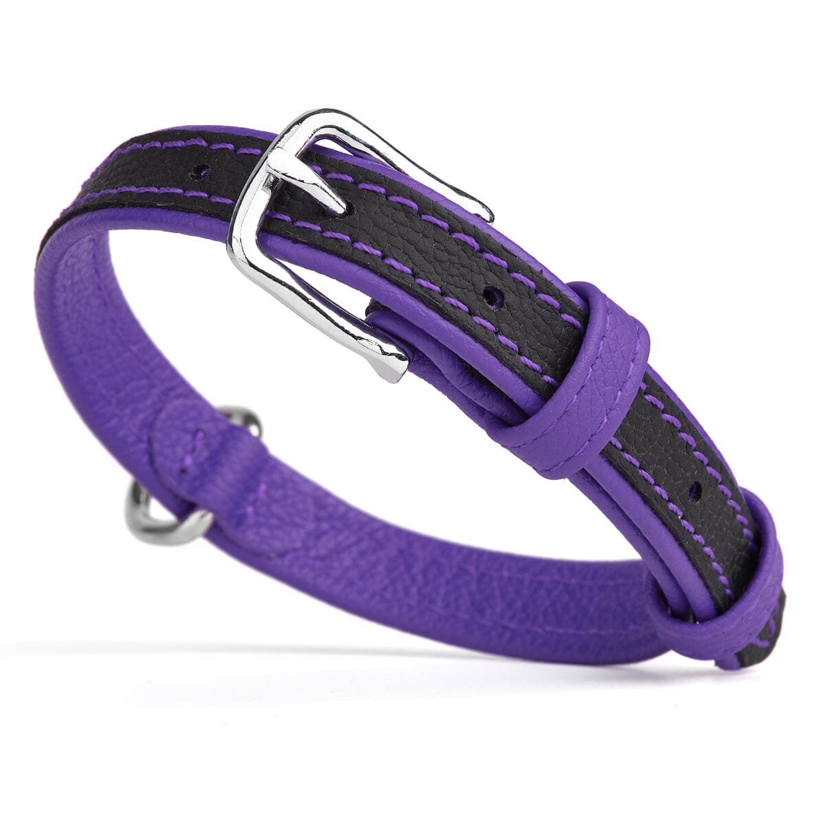 Soft Leather Dual-Color Flat Dog Collar