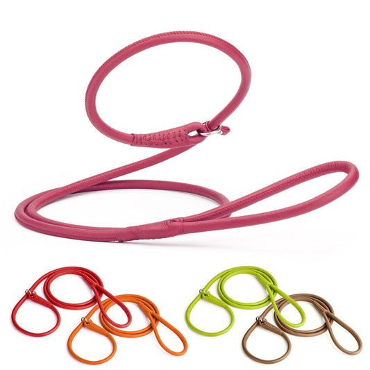 Soft Leather Round Slip Lead for Dogs