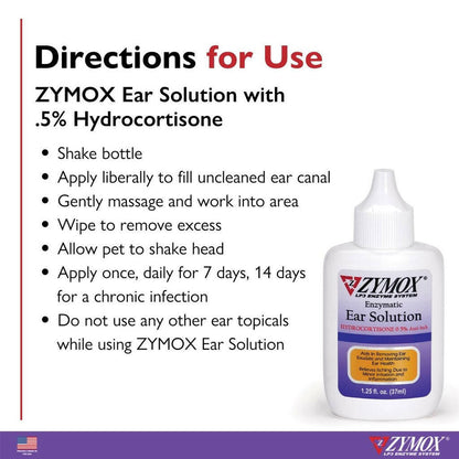 Zymox Ear Solution with 0.5% Hydrocortisone for Dogs & Cats (1.25 oz)