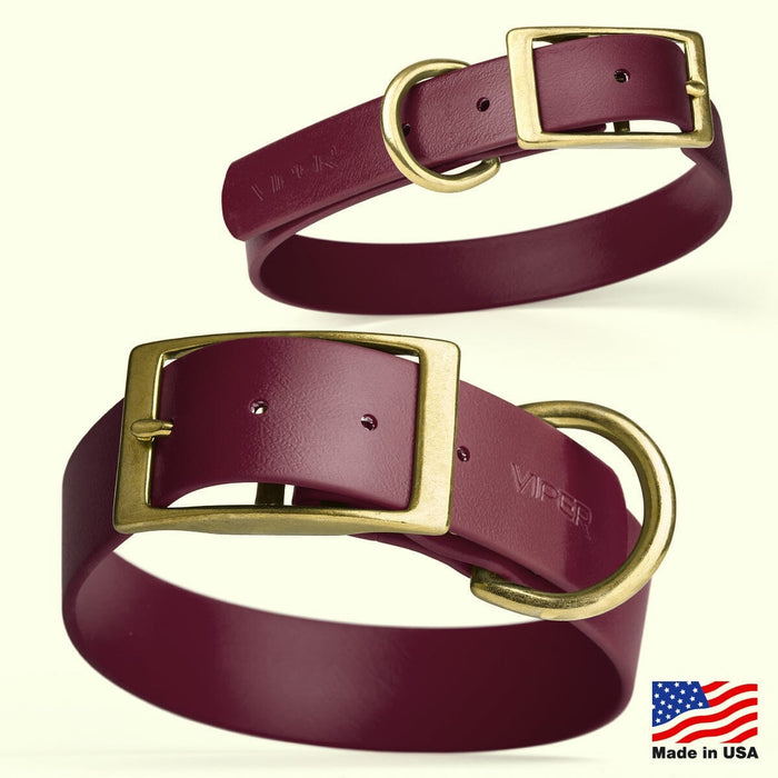 Viper Biothane Waterproof Dog Collar - Brass Hardware - Size M (15" - 18")