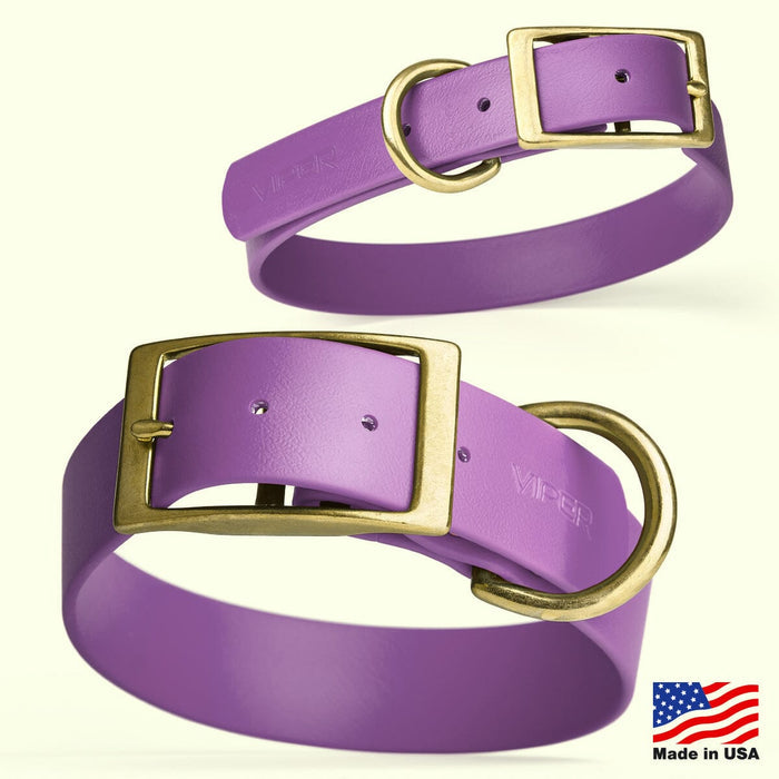 Viper Biothane Waterproof Dog Collar - Brass Hardware - Size XS (9" - 12")