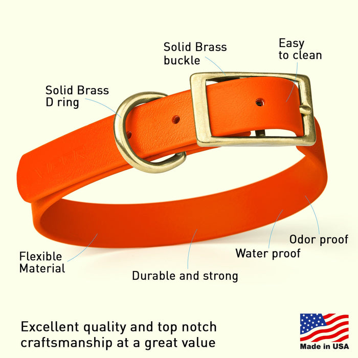 Viper Biothane Waterproof Dog Collar - Brass Hardware - Size XS (9" - 12")