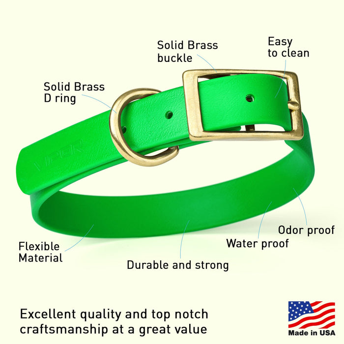 Viper Biothane Waterproof Dog Collar - Brass Hardware - Size XS (9" - 12")