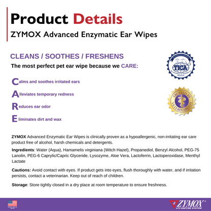 Zymox Advanced Enzymatic Ear Wipes (100 count)