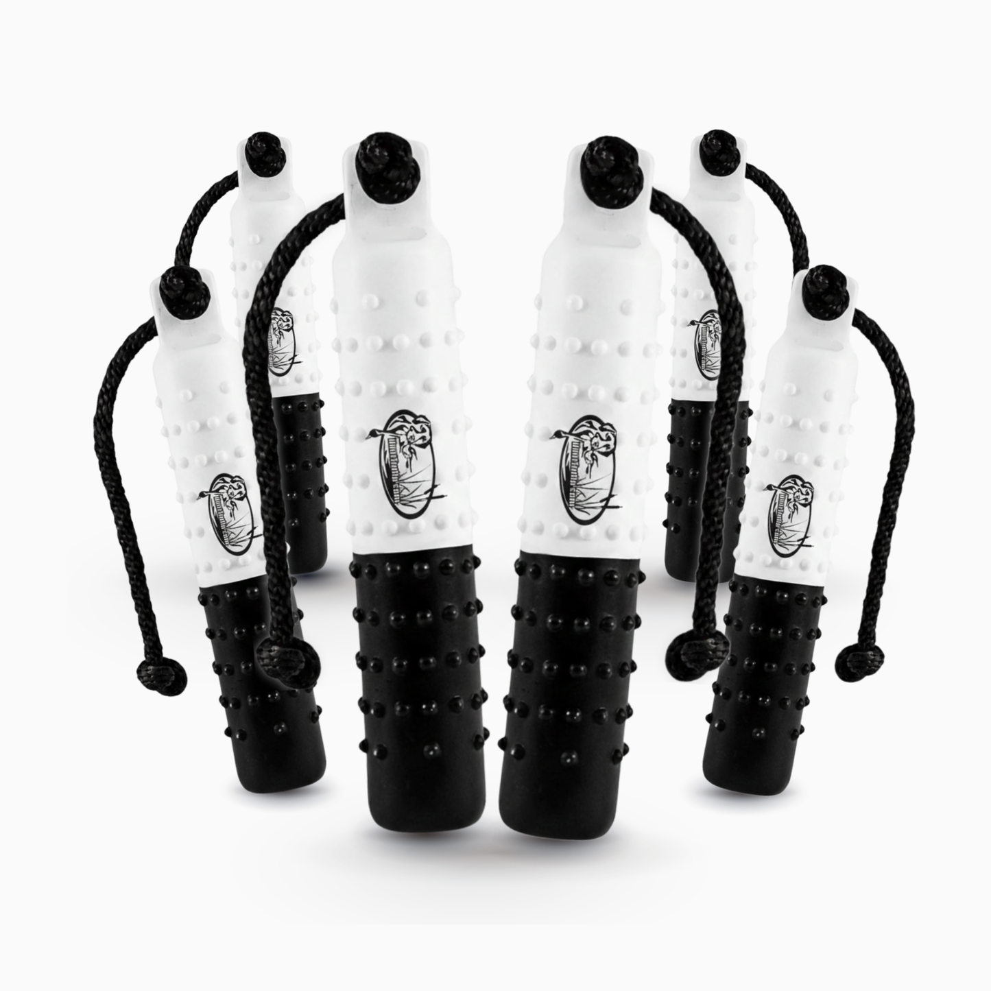 HuntEmUp Standard 2-Inch Black and White Flasher Dog Training Bumpers with Throw Rope and Air Valve – 6 Pack