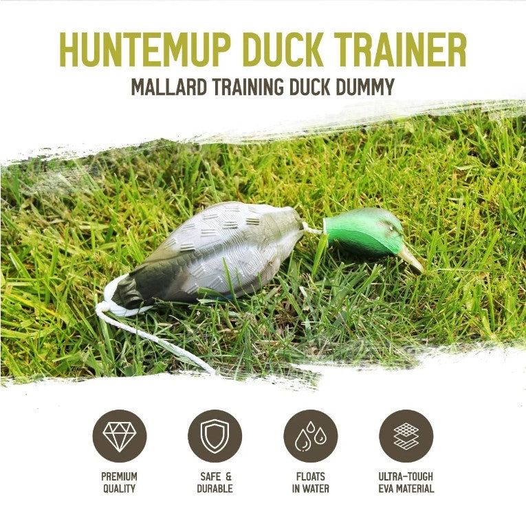 HuntEmUp Hunting Dog Essentials Training Kit - Mesh Bumper Storage Bag + Dead Fowl Mallard Dummy 2 pc + Whistle & Lanyard + Braided Leather Leash + Training Chain