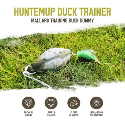 HuntEmUp Hunting Dog Essentials Training Kit - Mesh Bumper Storage Bag + Dead Fowl Mallard Dummy 2 pc + Whistle & Lanyard + Braided Leather Leash + Training Chain