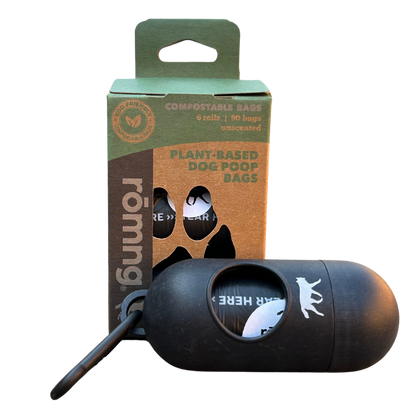 Compostable Dog Poop Bags + Bamboo Dispenser