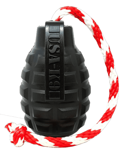 USA-K9 Magnum Grenade Durable Rubber Chew Toy, Treat Dispenser, Reward Toy, Tug Toy, and Retrieving Toy - Black Magnum