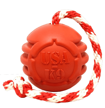 USA-K9 Stars and Stripes Ultra-Durable Durable Rubber Chew Toy, Reward Toy, Tug Toy, and Retrieving Toy - Red