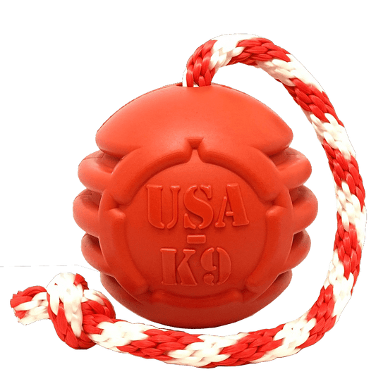 USA-K9 Stars and Stripes Ultra-Durable Durable Rubber Chew Toy, Reward Toy, Tug Toy, and Retrieving Toy - Red