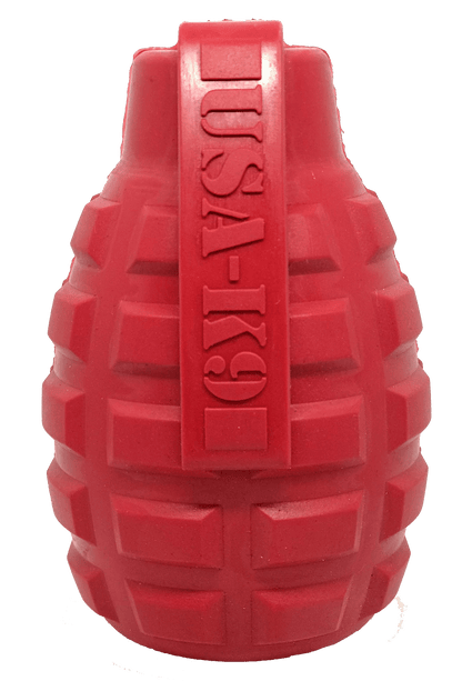 USA-K9 Grenade eDispenser Durable Rubber Chew Toy & Treat Dispenser - red