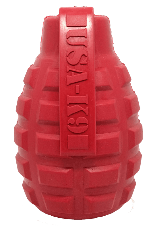 USA-K9 Grenade eDispenser Durable Rubber Chew Toy & Treat Dispenser - red