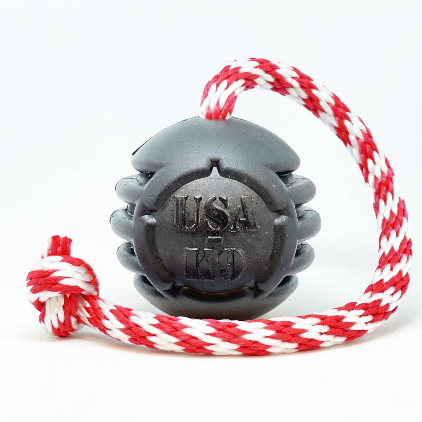 USA-K9 Magnum Black Stars and Stripes Ultra-Durable  Rubber Chew Toy, Reward Toy, Tug Toy, and Retrieving Toy - Black