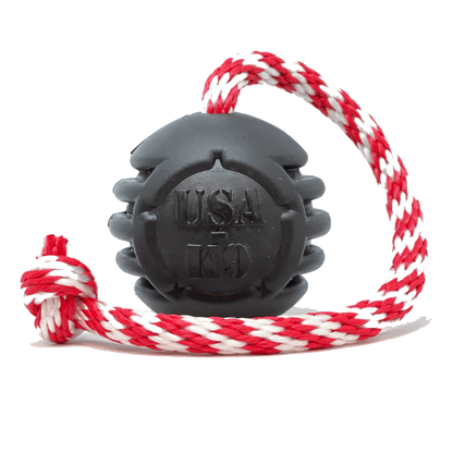 USA-K9 Magnum Black Stars and Stripes Ultra-Durable  Rubber Chew Toy, Reward Toy, Tug Toy, and Retrieving Toy - Black